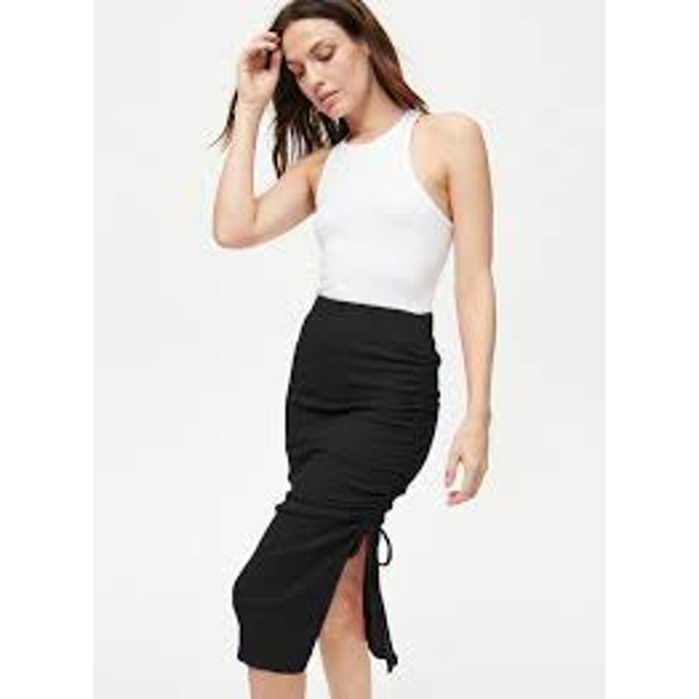 MICHAEL STARS Lisa Marie Rib Knit Midi Skirt Size Small S Black COMFY STRETCHY